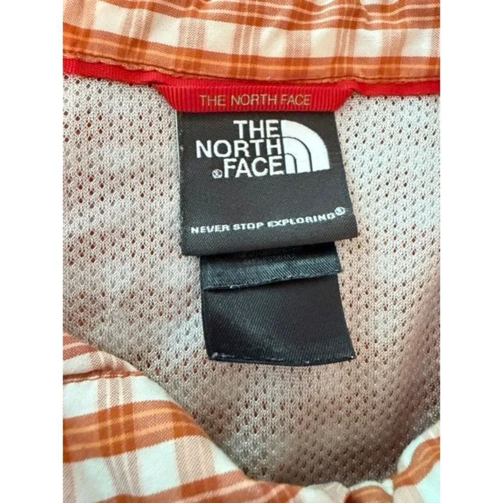 The North Face Mens XL Orange Gingham Plaid Short Sleeve Hiking Shirt 0148